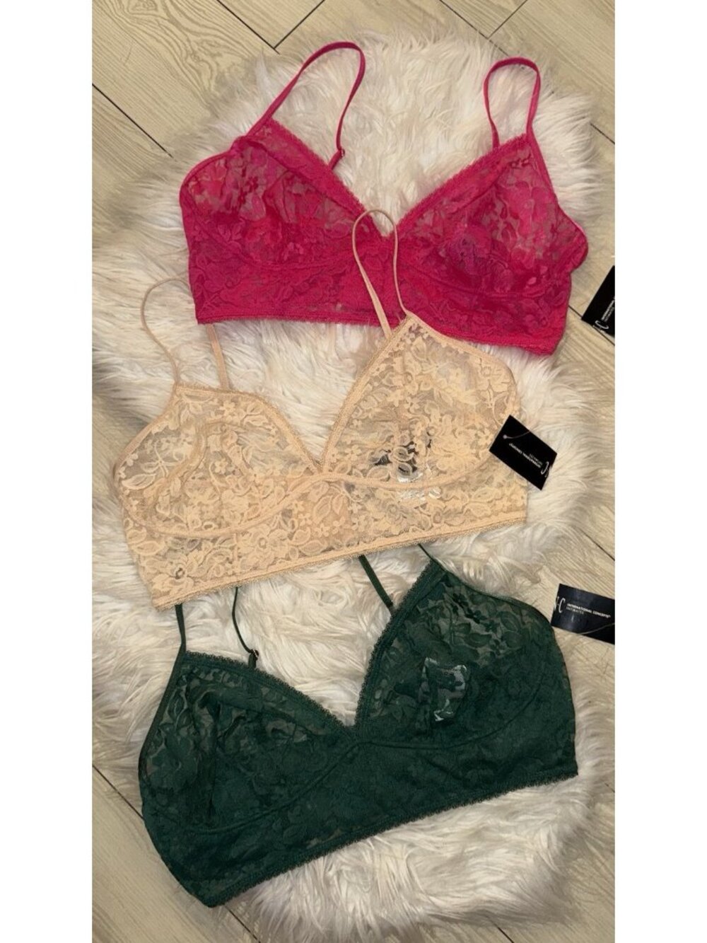 3 INC Macys Floral Lace Bras Bralettes Sheer WF Womens L Large New Nwt